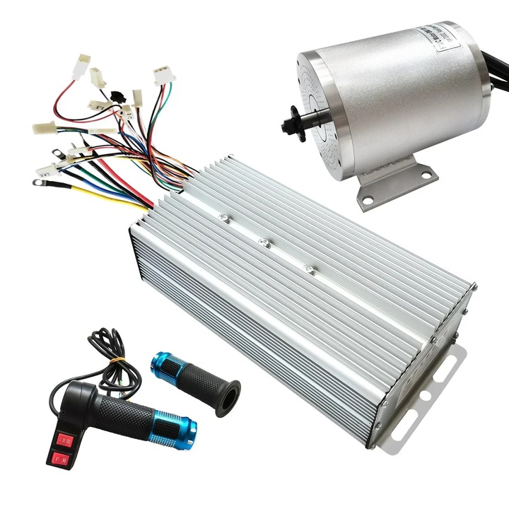 Kit conversie electric, MOTOR BM1109, 72V 3000W motor fara perii, Controller 60–72V 80A, Maneta acceleratie + contact cu cheie, Pentru e-bike/kart/e-scooter, Alb