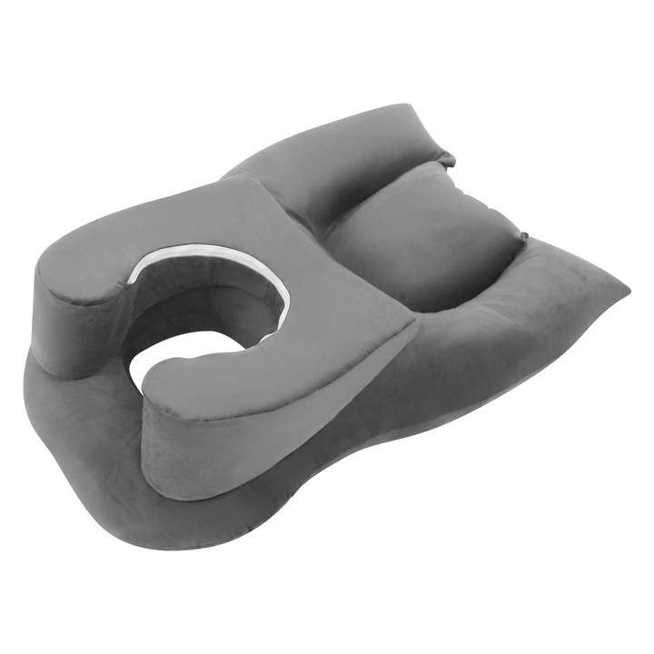 Perna ergonomica pentru fata, Perna pentru somn pe burta si suport cap masaj, Poliester/Bumbac, 300 TC, Dreptunghiulara, Pentru Acasa si Salon, Gri Deschis
