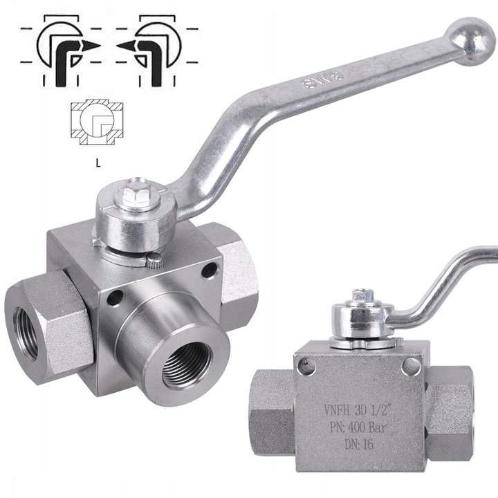 Techkar golyóscsap, 3 utas, 1/2", acél, 400bar, ezüst