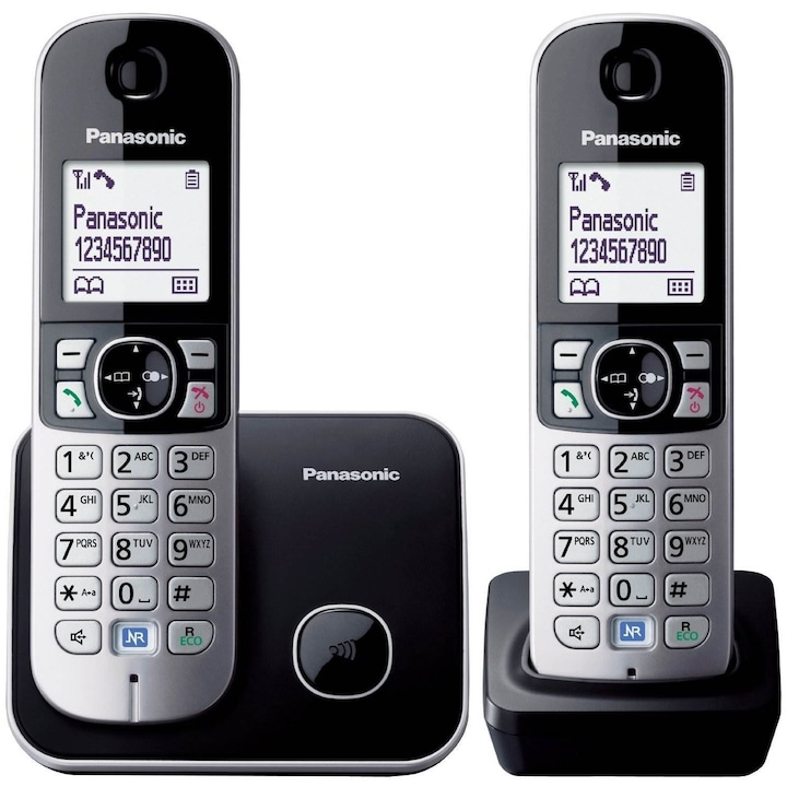 Panasonic KX-TG6812PDB vezeték nélküli telefon, LCD, LED, Háttérvilágítású billentyűzet, Fekete