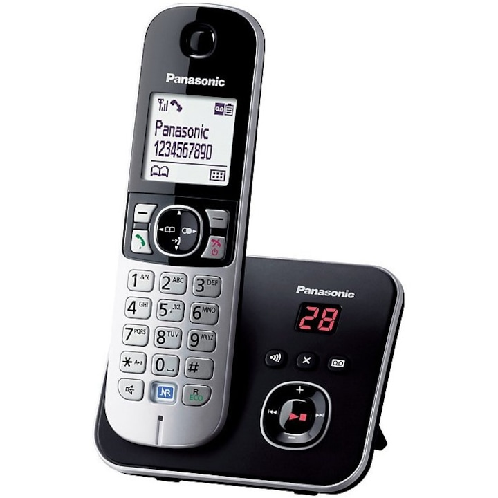 Panasonic KX-TG6821PDB vezeték nélküli telefon, LCD, LED, Háttérvilágítású billentyűzet, Fekete