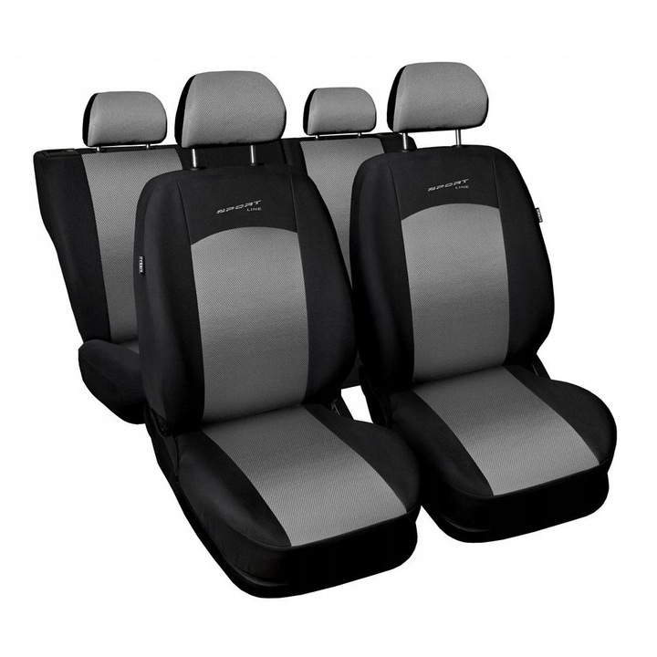 Huse auto set Sport Line, Auto-dekor, 1 husa spate, 1 husa spatar, 5 huse pentru headrest, gri deschis