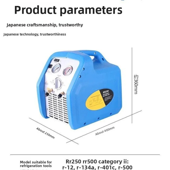 Masina de recuperare agent frigorific/Freon, RR250, Putere 0, 75 CP, Pentru HVAC, Aer conditionat si frigider, Greutate 15 kg, Turcoaz