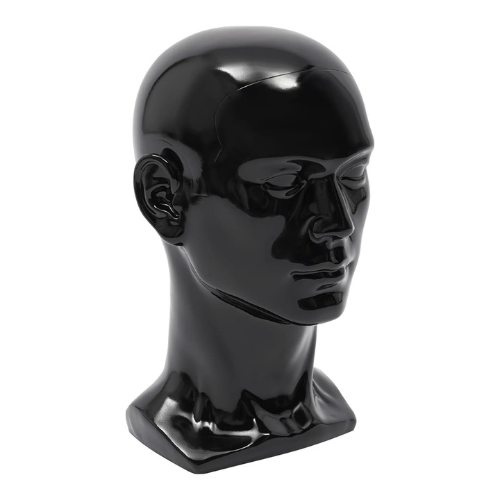 Cap Manechin pentru Expunere, Cap Barbatesc, Circumferinta 50 cm, Inaltime 30 cm, Pentru Peruci Palarii Ochelari, Finisaj Lucios, Albastru