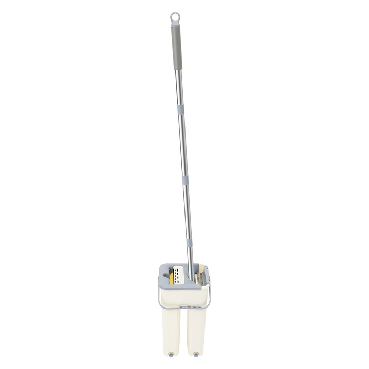 Mop rotativ, Set mop cu galeata, 360°, maner din otel, microfibra, cap mop PP