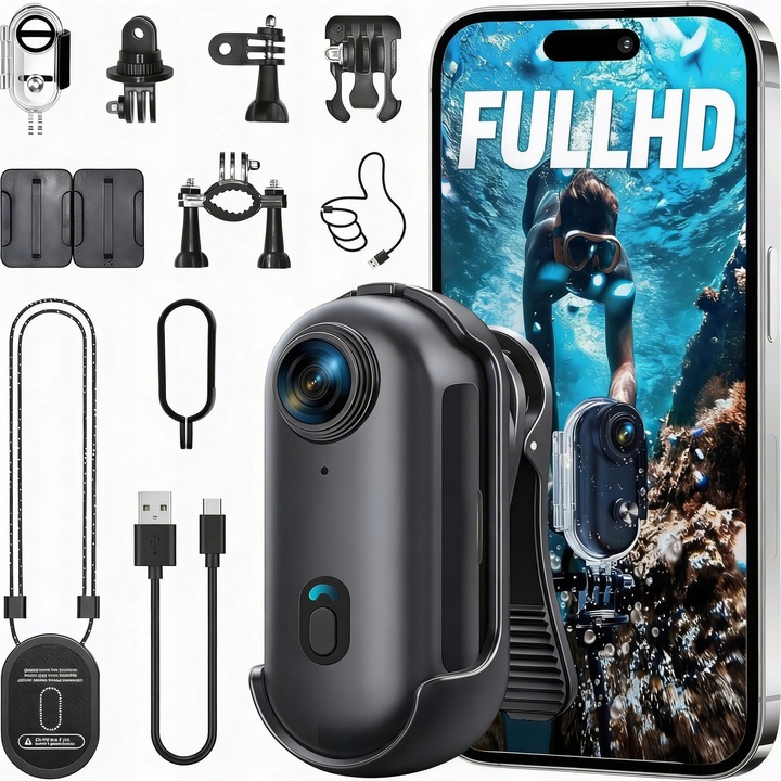 Camera video sport GRENDS MINI WiFi FULLHD waterproof, magnetic, set accesorii