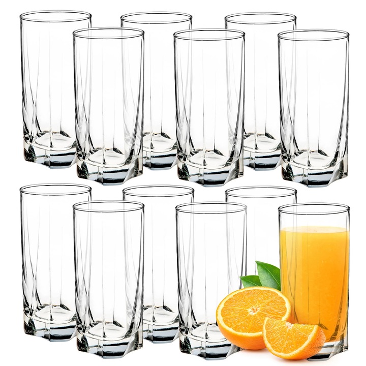 Ivópoharak, Gyümölcslé pohárkészlet, 380 ml űrtartalom poharanként, 12 darabos készlet, Üveg, FCM tanúsítvánnyal
