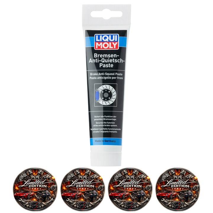 Pasta Antiscartait Frane LIQUI MOLY Brake Anti-Squeal, Lubrifiant Sistem Franare, Protectie Anti-Zgomot, Rezistenta pana la 1200C, 100g, 4x Stickere auto