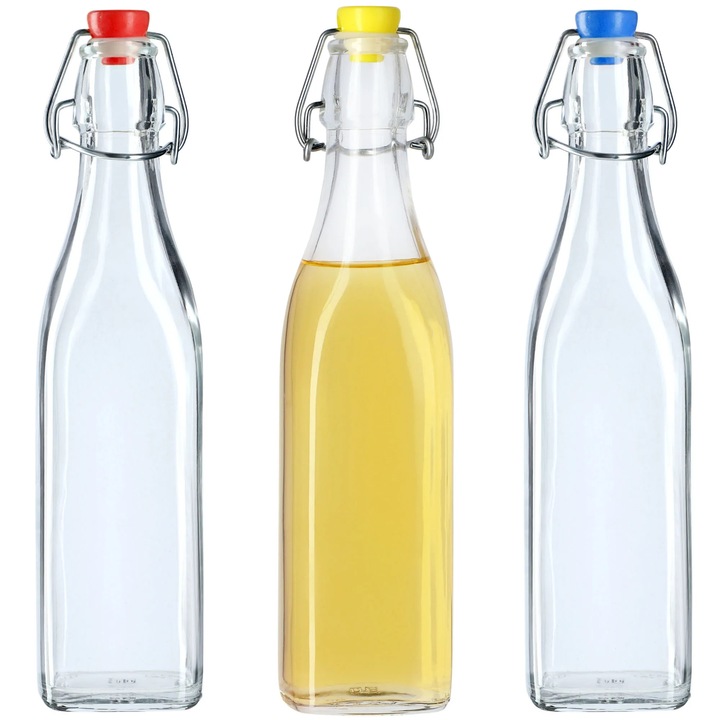 Set 3 sticle din sticla, pentru tincturi, vin, lichior si bauturi spirtoase, 500 ml (0, 5 l)