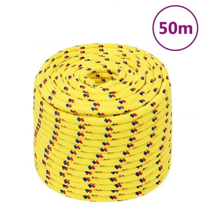 Sárga polipropilén kötél 12mm x 50m, 930kg teherbírás, sokoldalú felhasználás