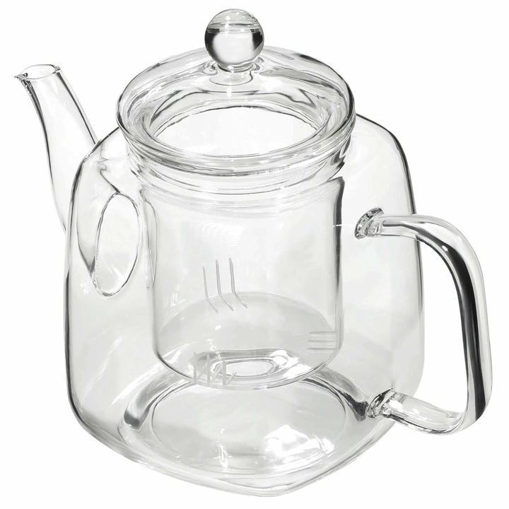 Cana din sticla, Ceainic cu infuzor, 1 l, insertie din sticla, pentru ceai si ierburi, certificat FCM