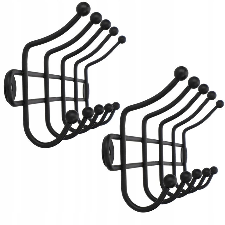 Cuier pentru haine, Suport de perete, Set 2 bucati, Negru, Stil loft, Montaj pe perete