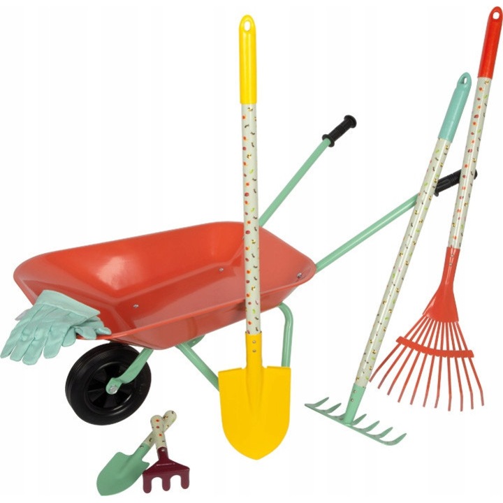 Set joaca gradinarit, taczka, unelte metalice, multicolor, 3 ani+