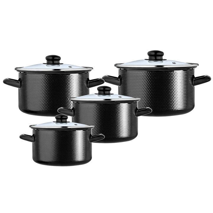 Oale emailate, Set, 4 piese, 2 l, 3 l, 4 l, 5 l, Certificat FCM, Maro