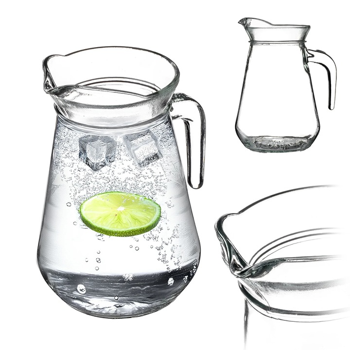 Carafa din sticla, ulcior pentru apa, 1, 3 l, cu maner, pentru apa, suc, limonada, compot, certificat FCM