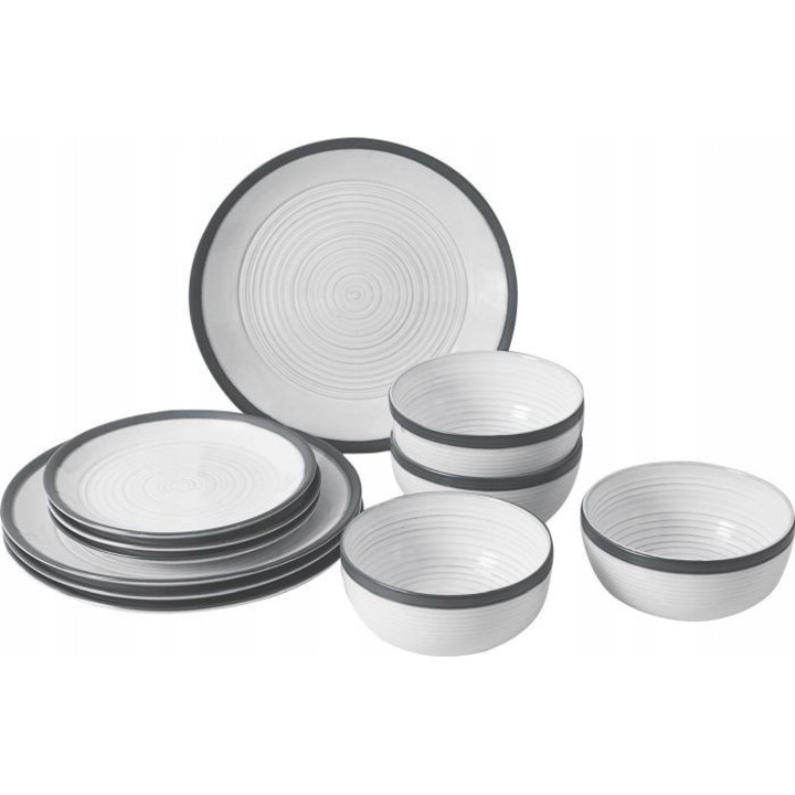 Set de masa Midday Bellagio, Brunner, 12 piese, alb-gri, melamina, 21x21cm, 26x26cm, 15x15cm