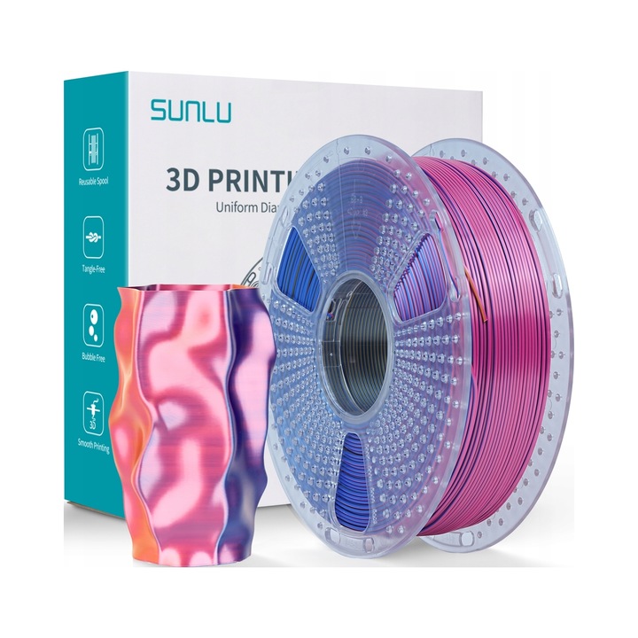 Filament 3D SUNLU SILK PLA+ 1.75mm 1kg TRI Color Multicolor