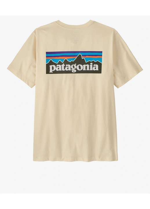 Férfi póló, Patagonia, P-6 Logo, mintás, natúr, pamut