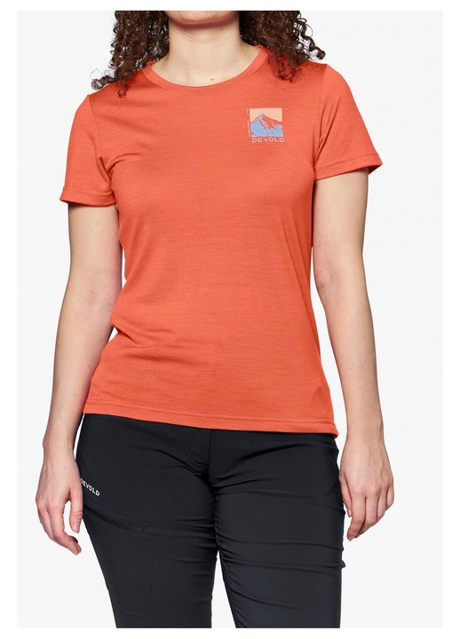 Tricou sport dama Devold Classic Summit Tee, coral, lana merino 100%, respirabil, greutate 150 g/m