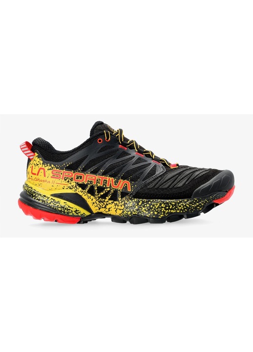 Pantofi sport barbati La Sportiva Akasha II, trail, negru/galben, constructie usoara, material reciclat
