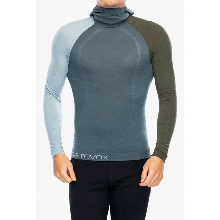 Bluza sport barbati, Ortovox, 120 Comp Light Hoody, termoactiva, lana merinos, gri inchis