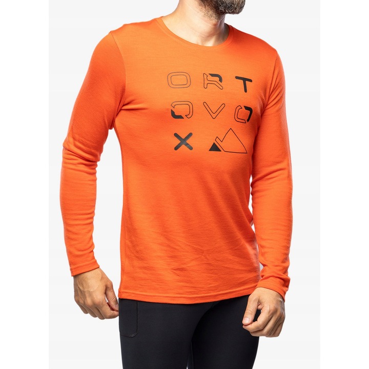 Bluza sport barbati Ortovox 185 Merino, portocalie, lana merino