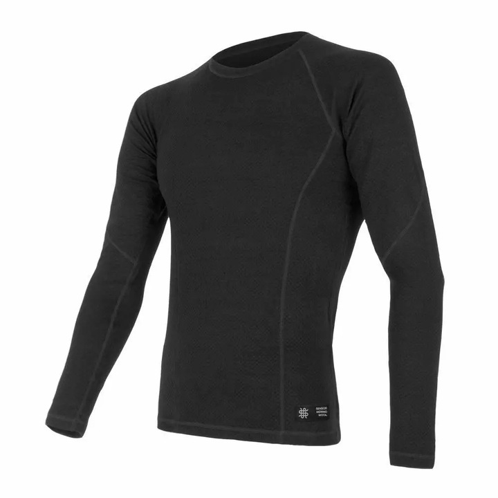 Bluza sport barbati, Sensor, Merino DF Tee L/S, lana merinos, negru, termoactiva
