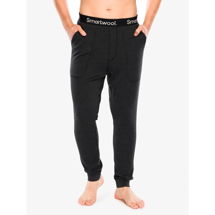 Pantaloni sport barbati, Smartwool, colanti termoactivi, negru, material merino