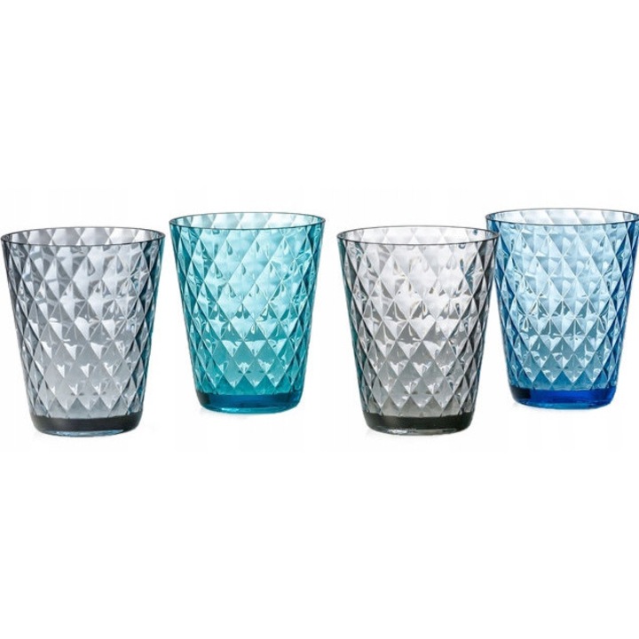 Set pahare Brunner Diamond, 300 ml, 4 bucati, policarbonat, multicolor