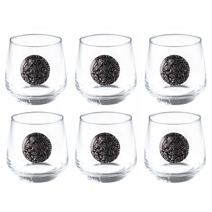 Set pahare whisky GOLDEN FOX LUNA WILD BOAR SILVER, 6 bucati