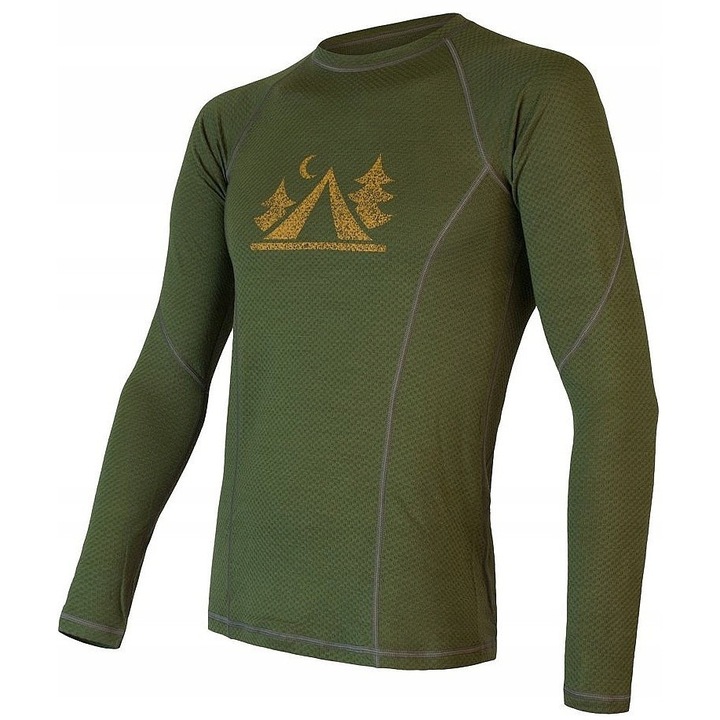 Bluza sport barbati, Sensor, Merino DF Tee LS Camp, termoactiva, verde, M INTL