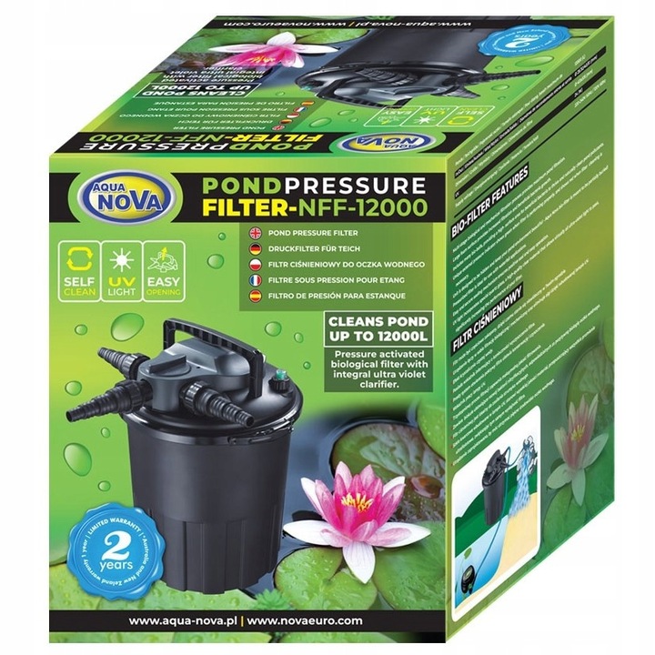 Aqua Nova NFF-12000 nyomásszűrő 24W UV-C lámpával, 12.000 liter kapacitás, 413x615mm méretek, komplett szett szűrőbetétekkel
