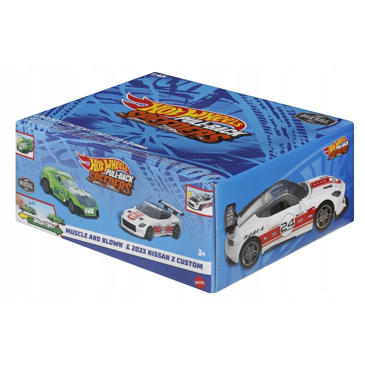 Set 2 masinute Hot Wheels Pull-Back Speeders, Nissan Z Custom, 10cm, multicolor