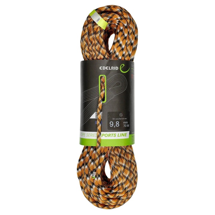 Lina de escalada Edelrid SE Jura 9,8 mm 70 m, tehnologie Thermo Shield, 3D Lap Coil, pentru escalada sportiva