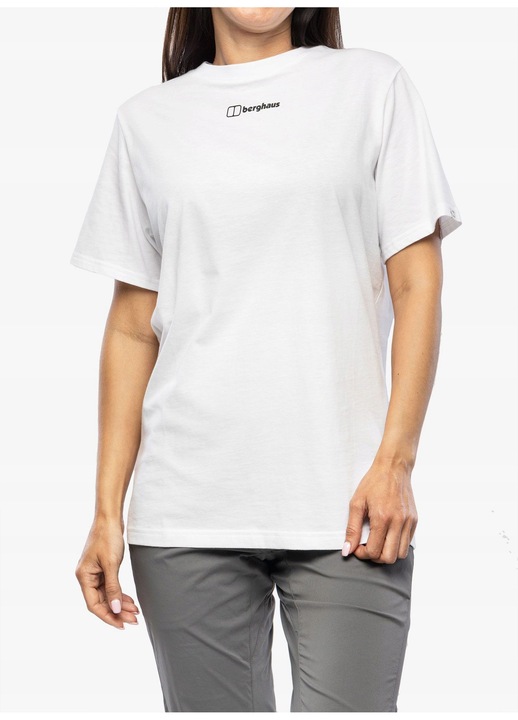 Дамска тениска Berghaus Boyfriend Buttermere, органичен памук, свободна кройка, голям принт, бял