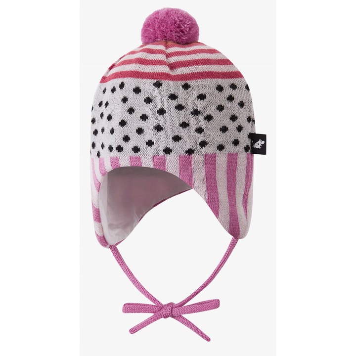 Caciula copii Reima Moomin Yngst, roz mauve, 36-38cm, lana merino si poliester, cu urechi si pompon integrat