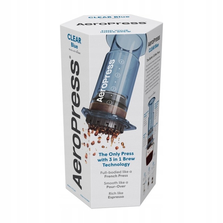 AeroPress Clear Blue kávéfőző, Tritan, 250ml, 100 szűrővel, kék