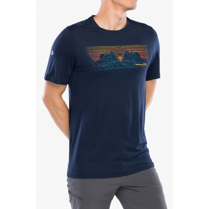 Tricou sport Smartwool, Mountain Sunrise, imprimeu, bleumarin, bumbac, 2XL INTL