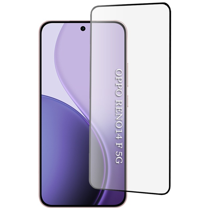 Folie de protectie pentru Oppo Reno14 F / Reno14 FS 5G Comari® NeoGlass, sticla securizata 9H, Full Glue, claritate HD, rezistenta la zgarieturi, margini negre, transparent