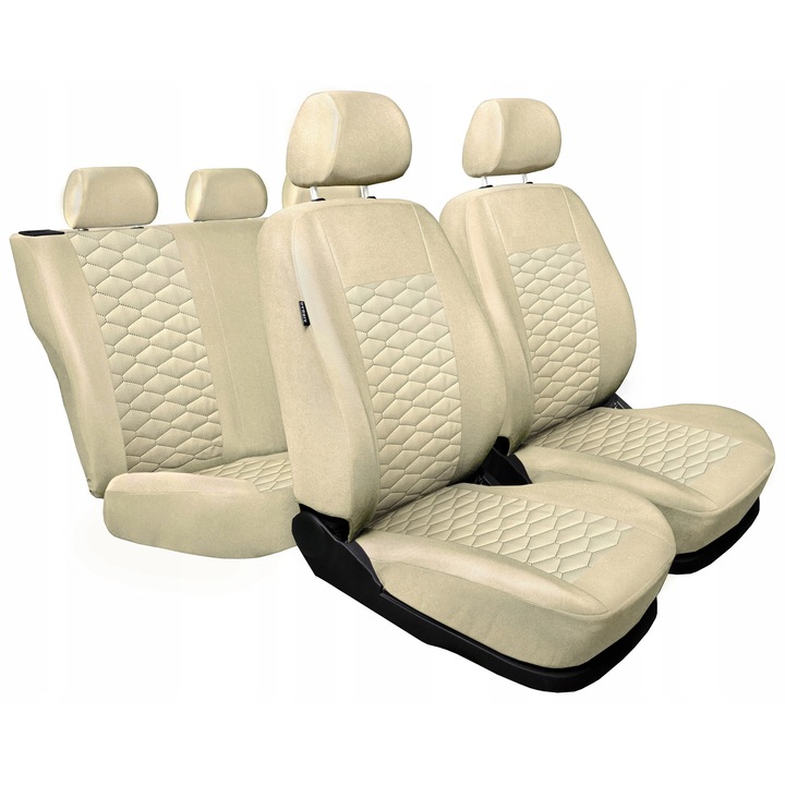 Set huse auto Auto-dekor Modern bej, 2 huse pentru scaune fata, 1 husa pentru bancheta spate, 5 huse pentru headresturi