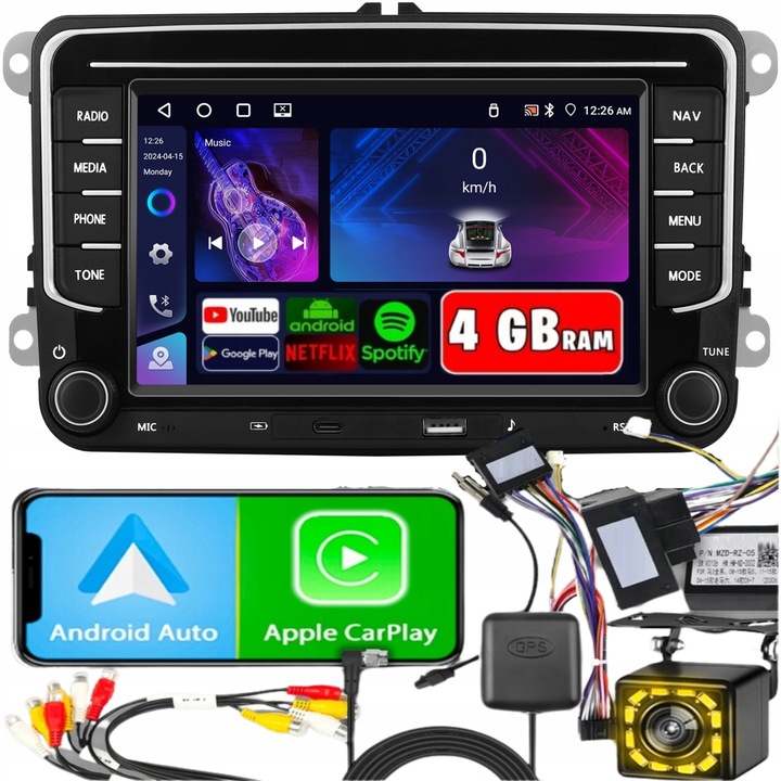Radio auto ALLNOEL Android 15, 7" touchscreen, 4GB RAM, camera de marsarier, 2 DIN, WiFi, pentru Volkswagen, Skoda, Seat