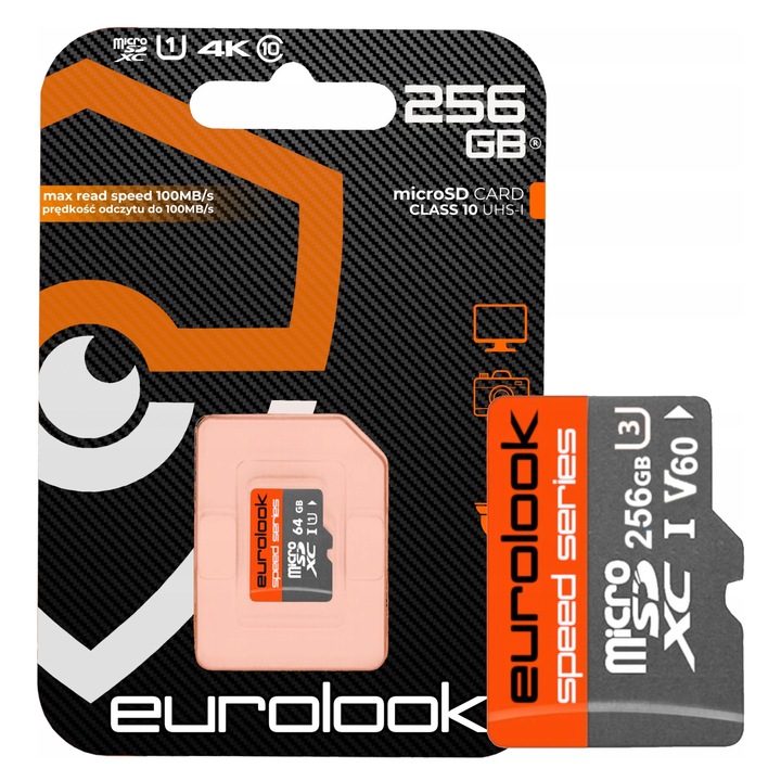 Carda memorie microSD 256 GB EUROLOOK Class 10, viteza de citire pana la 90 MB/s
