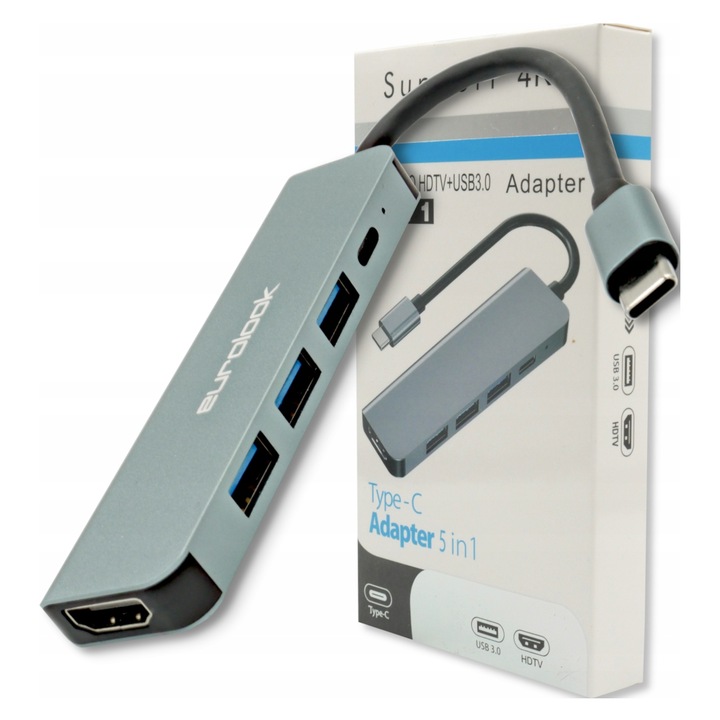 Hub USB-C HDMI Eurolook 4K, 3xUSB, compact, pentru laptop si tableta