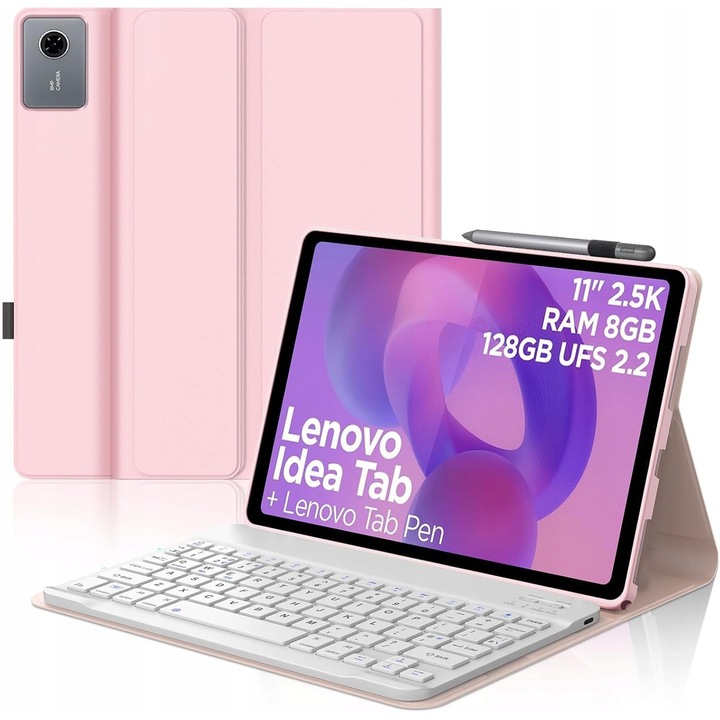 Husa si tastatura 2 in 1 EtuiTab pentru Lenovo Idea Tab Plus 12.1, roz, 18mm grosime