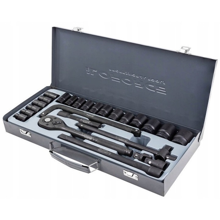 Set unelte 24 piese, chei cu nasada 6-kat, 8-32mm, grzechotka 1/2", cutie metalica