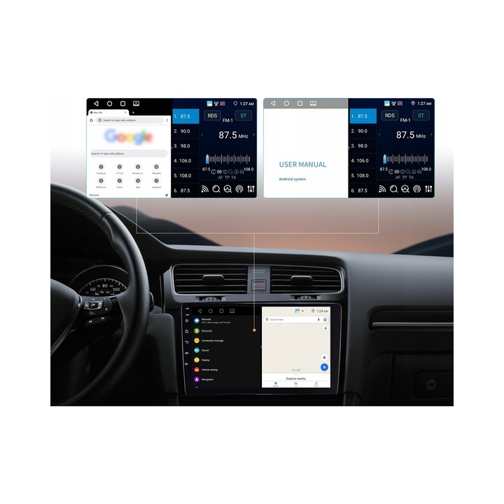ALLNOEL 2 DIN autórádió Android 13, 9'' üveg érintőképernyő, 6GB RAM 128GB ROM, CarPlay/Android Auto, beépített Wi-Fi GPS, tolatókamera mellékelve, fekete