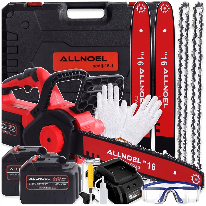 Fierastrau cu lant electric 16" fara perii, 2x acumulator 6Ah, sistem de lubrifiere automata, set complet