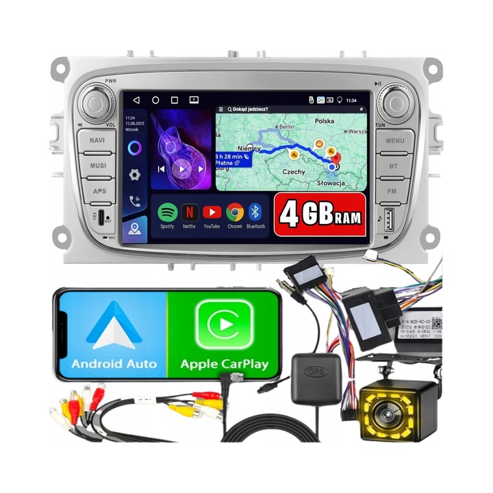 ALLNOEL 2 DIN Android 13 autórádió, 4GB RAM, tolatókamera, 7", többszínű