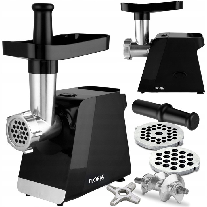 Masina de tocat carne Floria, 1300W, 1,5kg/min, 2 site, negru