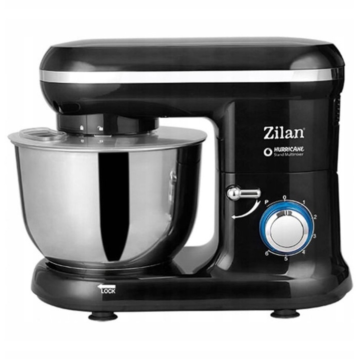 Zilan bolygómixer, 1400W, 6 sebességfokozat, 4,5L rozsdamentes acél tál, Pulse funkció, méretek 41,5x25x32cm